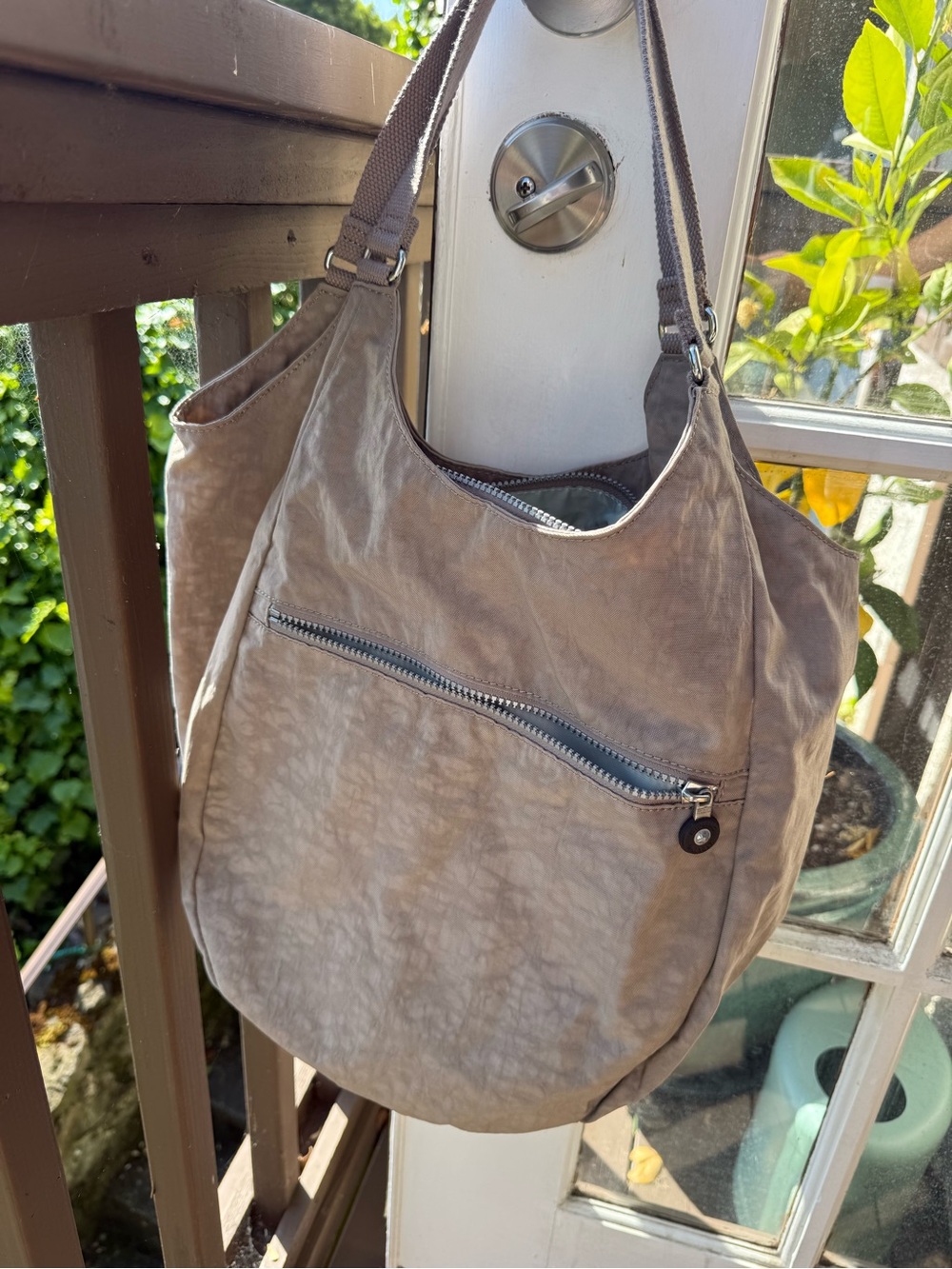 Kipling Taupe Nylon Shoulder Bag with Monkey Keychain - Picture 2 of 2